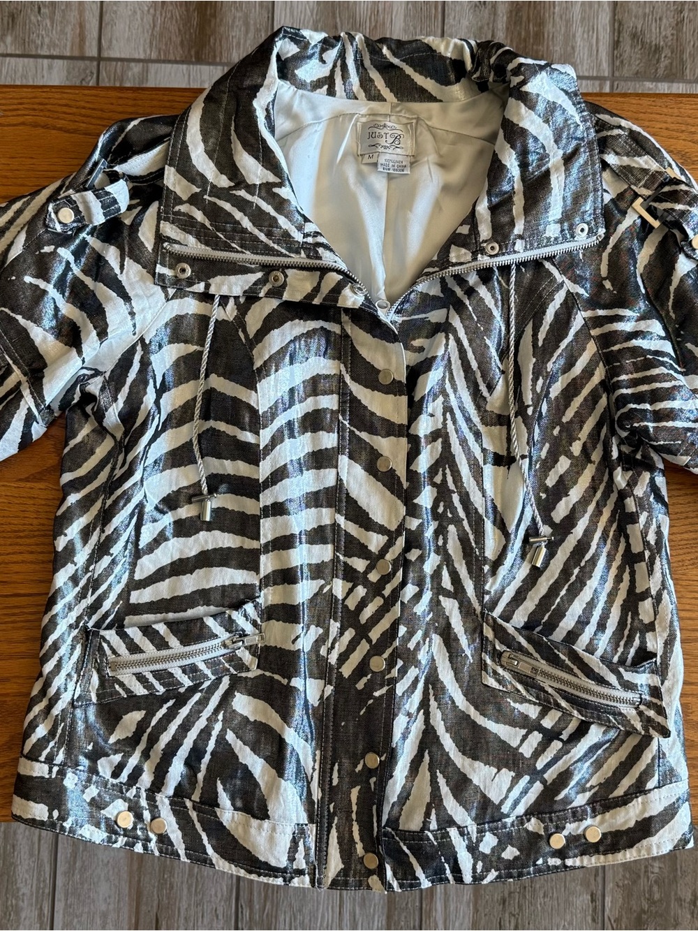 just be Zebra Print Linen Jacket - Black & White